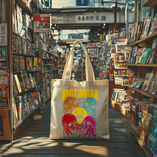 Pacman Retro Skulls heavy weight canvas tote bag